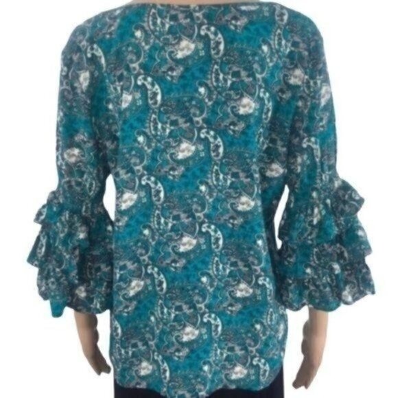 Solitaire Rayon paisley ruffled sleeve blouse size Large - Picture 2 of 8